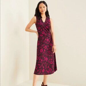 New Ann Taylor Purple Floral V-neck Sleeveless Twist Front Drape Midi Dress 6